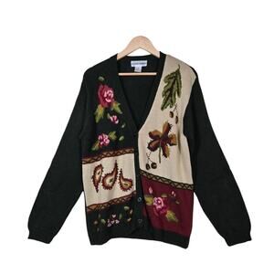 Vintage Alfred Dunner Patchwork Cardigan L Green Paisley Floral Cottagecore